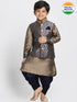 Vastramay Boys' Gold Cotton Silk Blend Ethnic Jacket, Kurta and Dhoti Pant Set