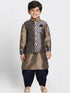 Vastramay Boys' Gold Cotton Silk Blend Ethnic Jacket, Kurta and Dhoti Pant Set