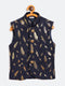 Vastramay Navy Blue And Gold Scuba Foil Print Nehru Jacket