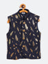 Vastramay Navy Blue And Gold Scuba Foil Print Nehru Jacket