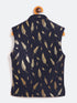 Vastramay Navy Blue And Gold Scuba Foil Print Nehru Jacket