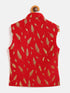 Vastramay Red And Gold Scuba Foil Print Nehru Jacket