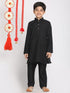 Vastramay Boys' Orange And Black Jacket, Kurta and Pyjama Set