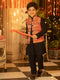Vastramay Boys' Orange And Black Jacket, Kurta and Pyjama Set