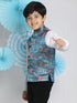 Vastramay Boys' Multicolor-Base-Turquoise Jacquard Nehru Jacket