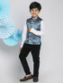 Vastramay Boys' Multicolor-Base-Turquoise Jacquard Nehru Jacket