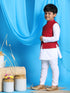 Vastramay Boy's Maroon Solid Nehru Jacket With White Kurta Pyjama set