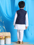 Vastramay Boy's Navy Blue Solid Nehru Jacket With White Kurta Pyjama set