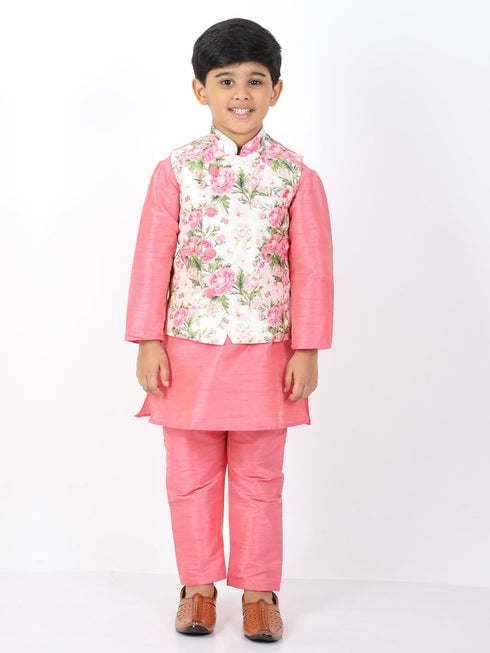 Vastramay Boys Multicolor-Base-Cream Nehru Jacket