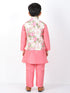 Vastramay Boys Floral Printed Nehru Jacket With Silk Blend Solid Kurta Pyjama Set