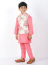 Vastramay Boys Floral Printed Nehru Jacket With Silk Blend Solid Kurta Pyjama Set