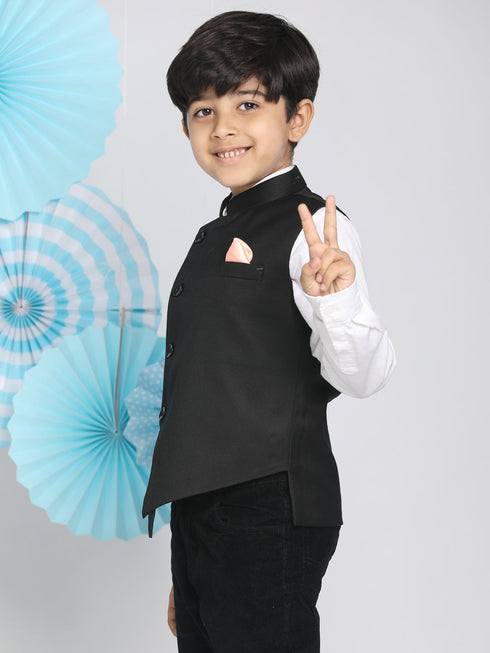 Vastramay Black Cotton Blend Twill Nehru Jacket