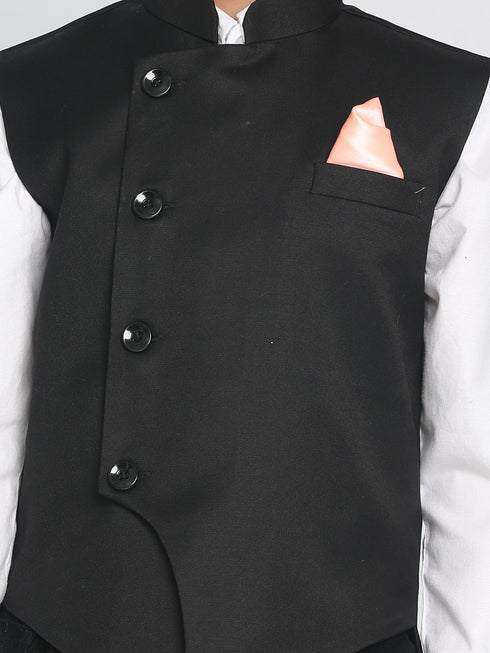 Vastramay Black Cotton Blend Twill Nehru Jacket