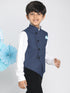 Vastramay Boys Navy Blue Solid Slim-Fit Satin Nehru Jacket