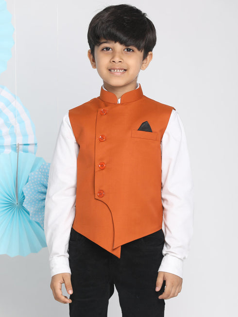 JBN CREATION Orange Cotton Blend Twill Nehru Jacket