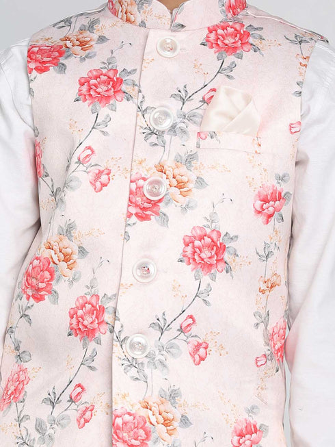 Vastramay Boys Multicolor Base Peach Floral Printed Nehru Jacket