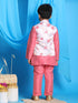 Vastramay Boy's Peach Floral Print Jacket With Pink Kurta and Pyjama Set