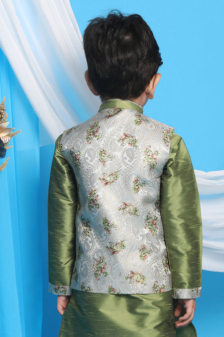 VASTRAMAY Baap Beta Silk Blend Green Jacket
