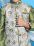 Vastramay Boy's Green Floral Jacquard Jacket With Silk Kurta and Pyjama Set