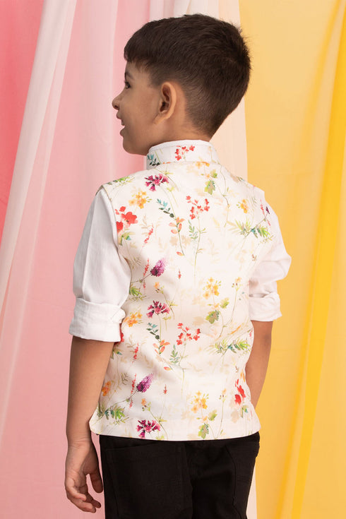 VASTRAMAY Multicolor Base Cream Floral Jacket Baap Beta Set