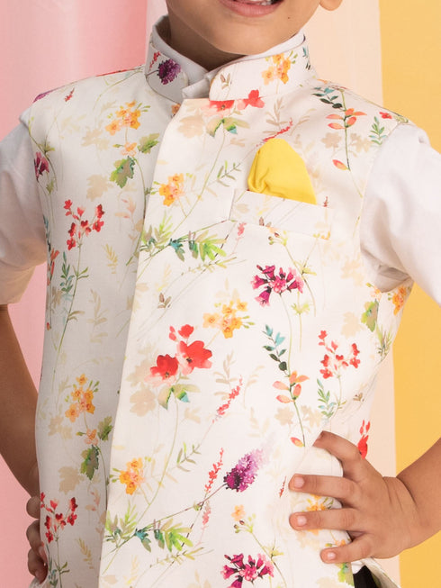 Vastramay Boy's Multicolor Base Cotton Printed Nehru Jacket