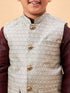 VASTRAMAY Boy's Beige Nehru Jacket With Wine Kurta And Pyjama Set