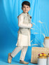 Vastramay Boy's Beige Woven Jacket With Cream Kurta and Pyjama Set