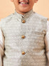 Vastramay Boy's Beige Woven Jacket With Cream Kurta and Pyjama Set