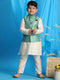 Vastramay Boy's Light Green Woven Jacket With Cream Kurta and Pyjama Set