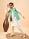 Vastramay Boy's Green Woven Jacket With Cream Kurta and Pyjama Set