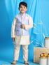 Vastramay Boy's Lavender Woven Jacket With Cream Kurta and Pyjama Set