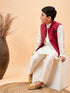 Vastramay Boy's Maroon Nehru Jacket With Cream Kurta And Pyjama Set