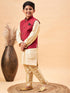 Vastramay Boy's Maroon Woven Jacket With Gold Kurta and Pyjama Set