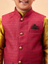 Vastramay Boy's Maroon Woven Jacket With Mustard Kurta and Pyjama Set