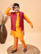 Vastramay Boy's Maroon Woven Nehru Jacket With Orange Kurta And Pyjama Set