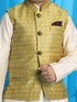 Vastramay Boy's Yellow Woven Jacket With Cream Kurta and Pyjama Set