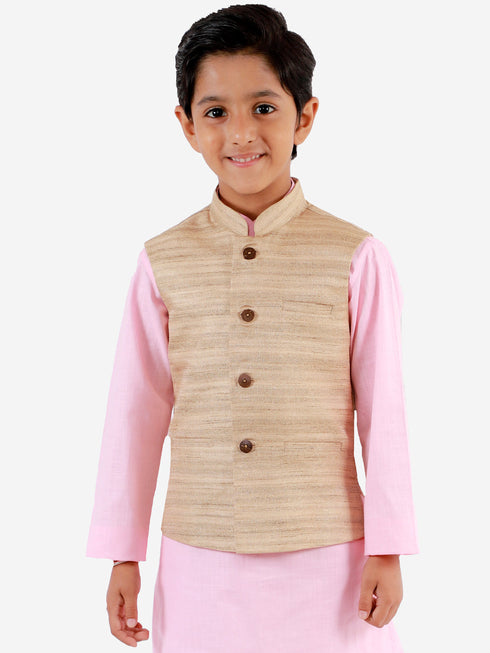 Vastramay Beige Matka Silk Blend Nehru Jacket