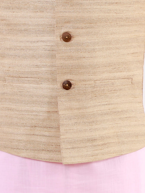 Vastramay Beige Matka Silk Blend Nehru Jacket