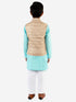 Vastramay Boys Beige, Aqua And White Jacket, Kurta and Pyjama Set