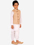 JBN CREATION Beige And White Matka Silk Jacket, Kurta and Dhoti Set