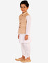 JBN CREATION Beige And White Matka Silk Jacket, Kurta and Dhoti Set