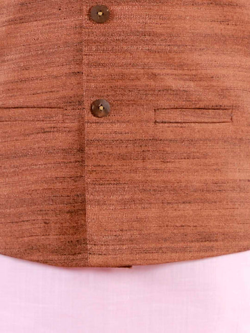 Vastramay Boys Coffee Brown Matka Silk Blend Nehru Jacket