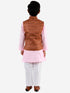 Vastramay Boys Coffee Brown, Pink And White Jacket, Kurta and Pyjama Set