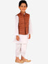 JBN CREATION Brown And White Matka Silk Jacket, Kurta and Dhoti Set