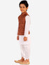 JBN CREATION Brown And White Matka Silk Jacket, Kurta and Dhoti Set