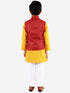 Vastramay Boys Maroon, Mustard And White Jacket, Kurta and Pyjama Set