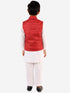 Vastramay Maroon Nehru Jacket And White Kurta Pyjama Baap Beta Set
