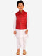 JBN CREATION Boy's Maroon And White Matka Silk Jacket, Kurta and Dhoti Set