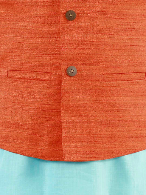 Vastramay Boys Orange Matka Silk Blend Nehru Jacket
