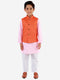 Vastramay Boys Orange, Pink And White Jacket, Kurta and Pyjama Set